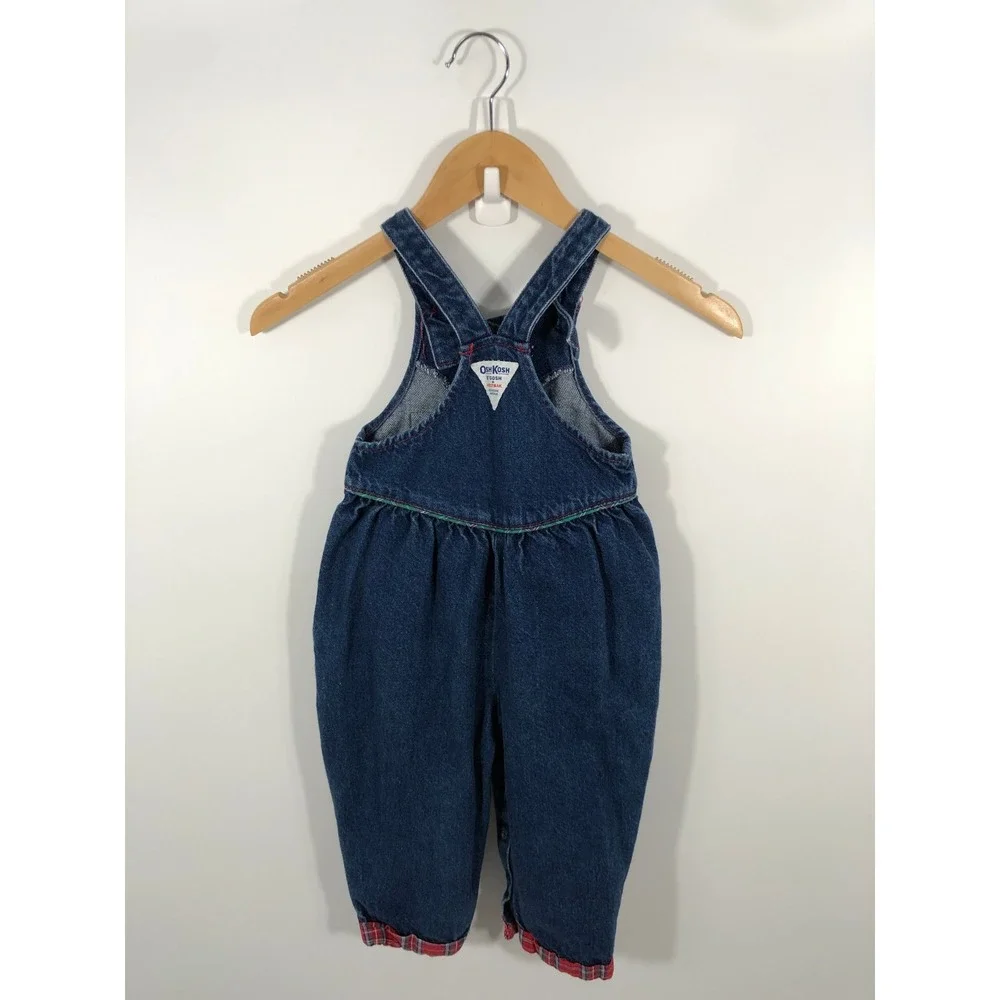 VTG OshKoshBGosh Kids Denim Bubble Overalls 3T Blue Plaid 90s Retro Kidcore USA
